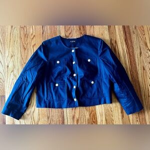 J CREW Louisa Lady Navy cotton jacket with gold snap buttons. Size 16
